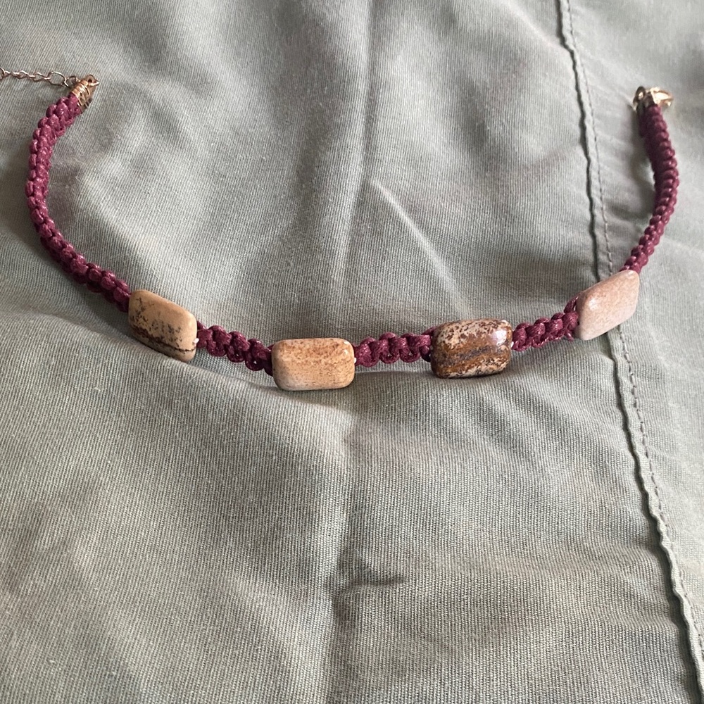 Free People Natural Stone Necklace with Purple Cord